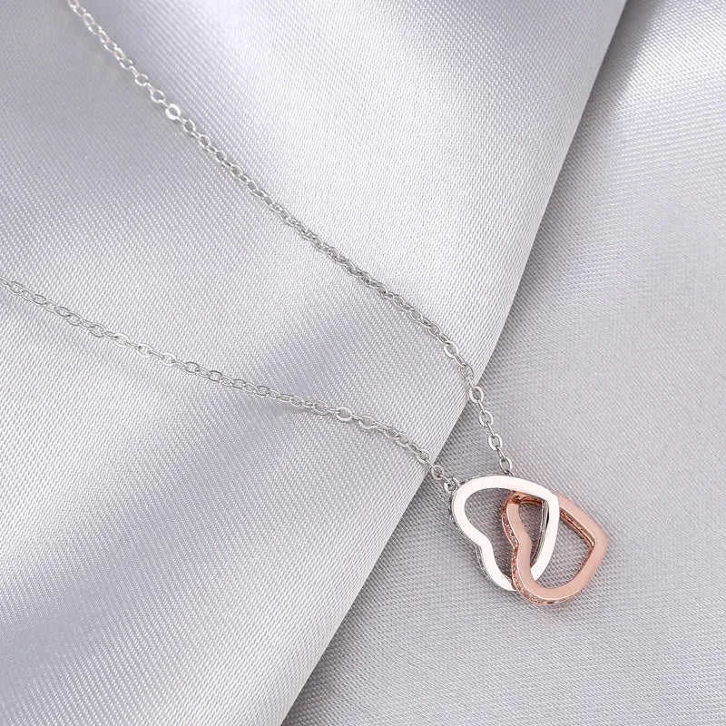 Collar de doble anillo de corazón bicolor