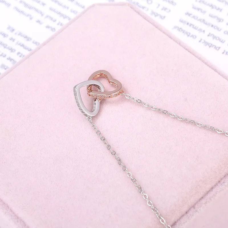 Collar de doble anillo de corazón bicolor