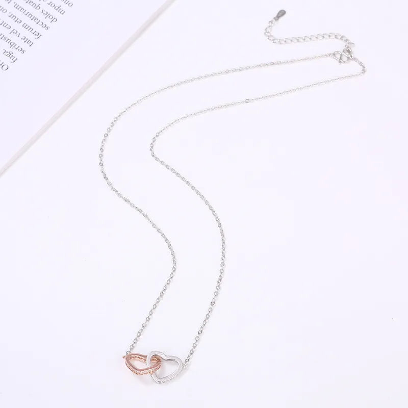 Collar de doble anillo de corazón bicolor
